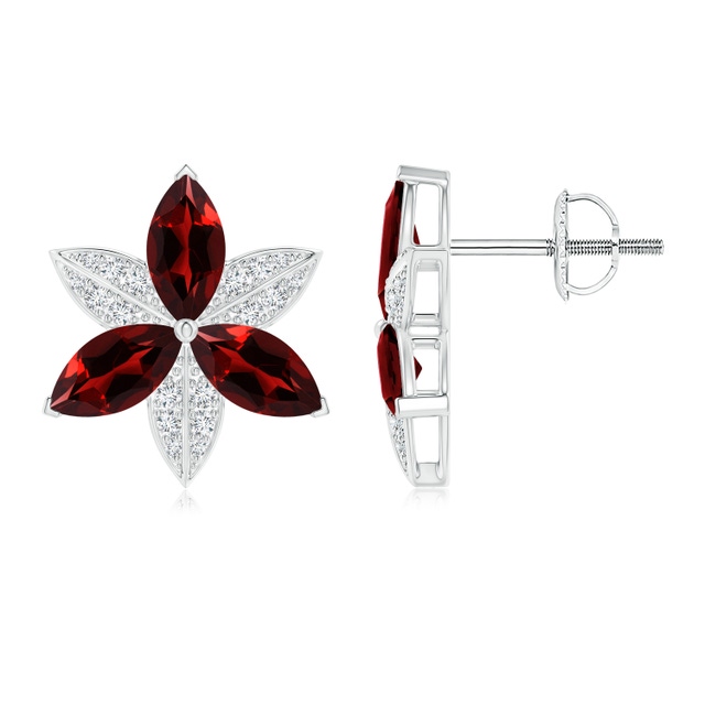 Classic Garnet and Diamond Flower Stud Earrings | Angara