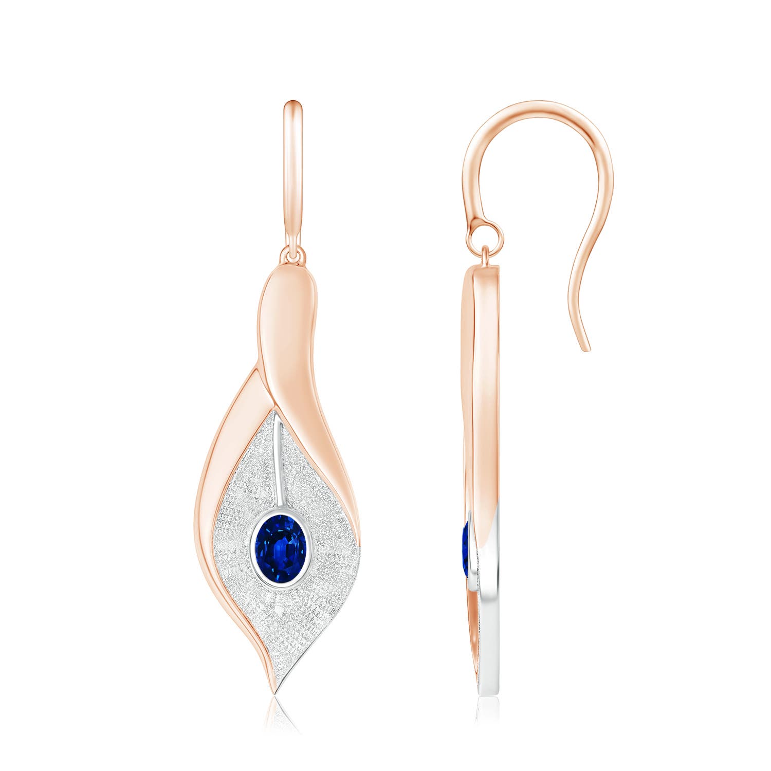 4x3mm AAAA Bezel Set Sapphire Calla Lily Drop Earrings in Rose Gold White Gold