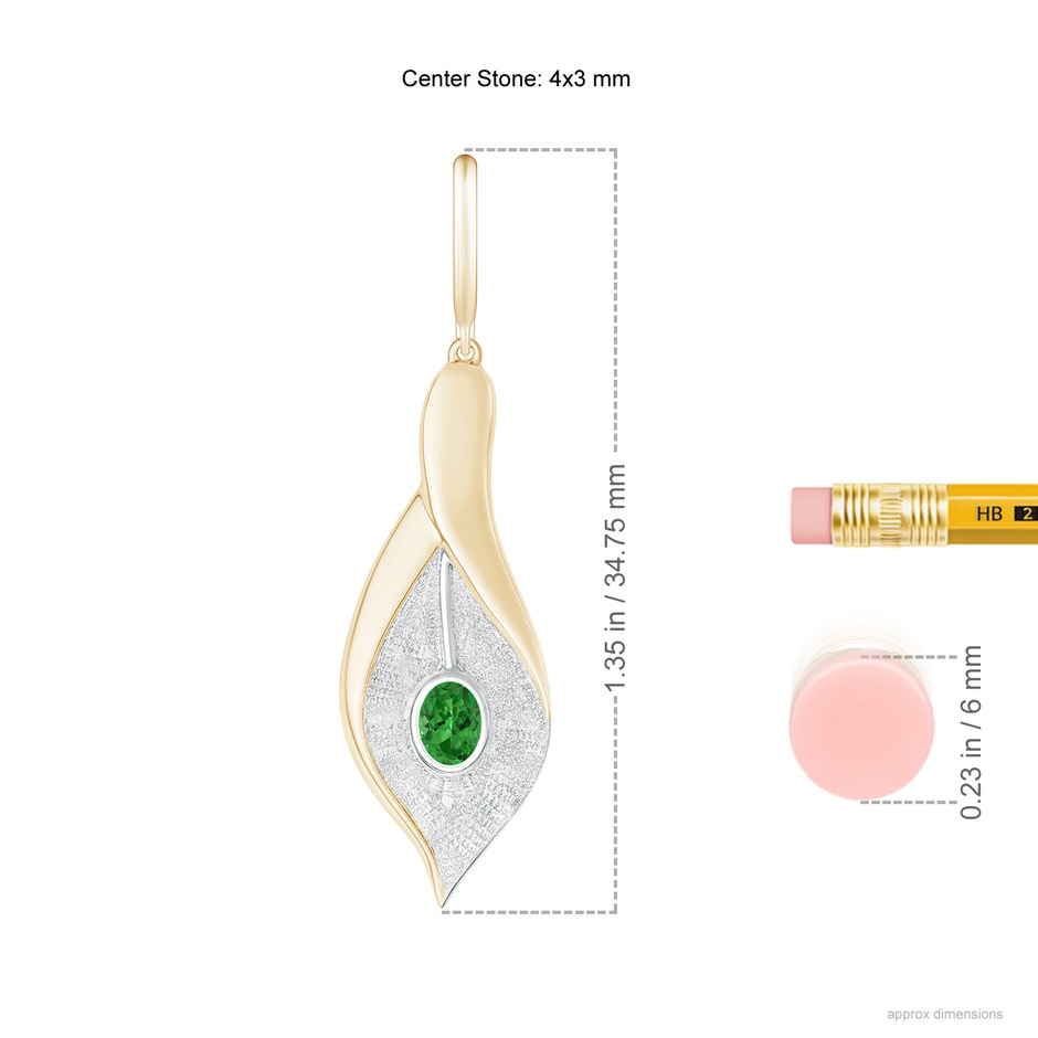 4x3mm AAAA Bezel Set Tsavorite Calla Lily Drop Earrings in Yellow Gold White Gold ruler