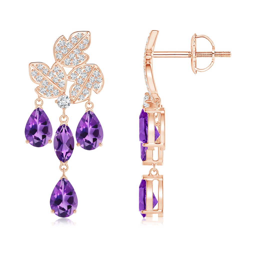 6x3mm AAA Pear and Marquise Amethyst Grapevine Earrings in Rose Gold
