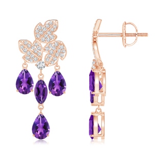 6x3mm AAAA Pear and Marquise Amethyst Grapevine Earrings in Rose Gold