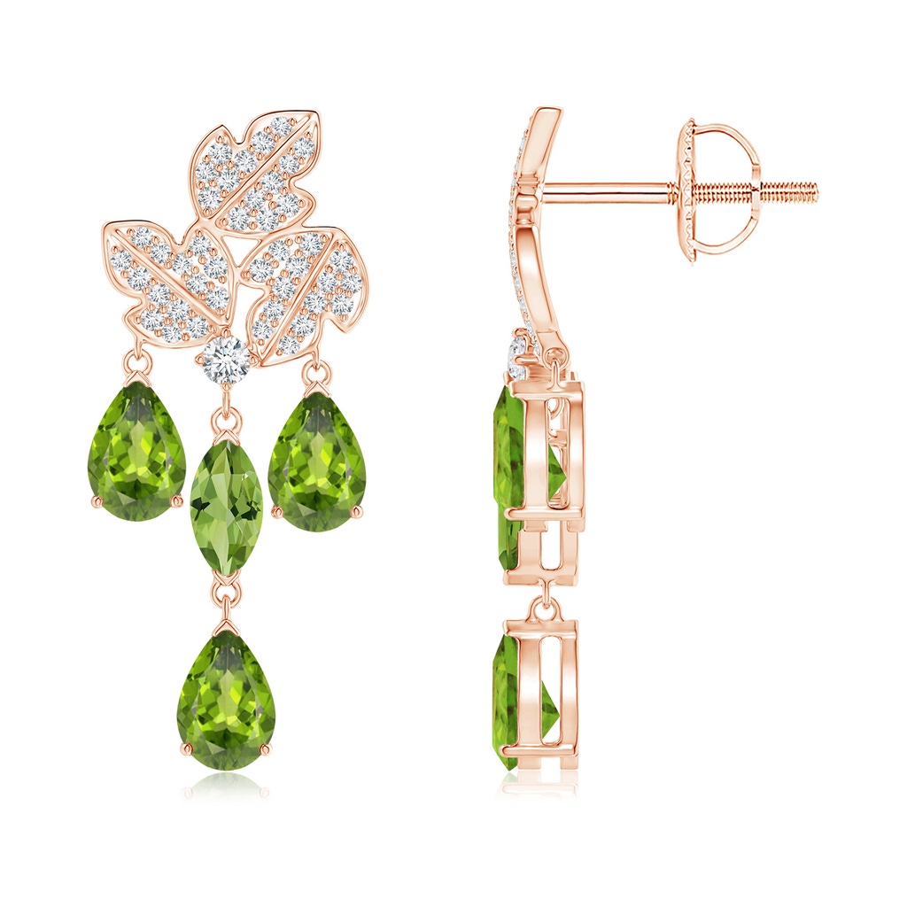 6x3mm AAA Pear and Marquise Peridot Grapevine Earrings in Rose Gold