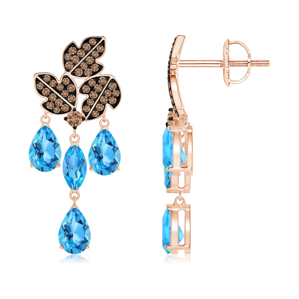 6x3mm AAA Pear and Marquise Swiss Blue Topaz Grapevine Earrings in Rose Gold