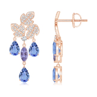 6x3mm A Pear and Marquise Tanzanite Grapevine Earrings in Rose Gold
