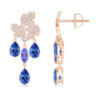 6x3mm AA Pear and Marquise Tanzanite Grapevine Earrings in Rose Gold