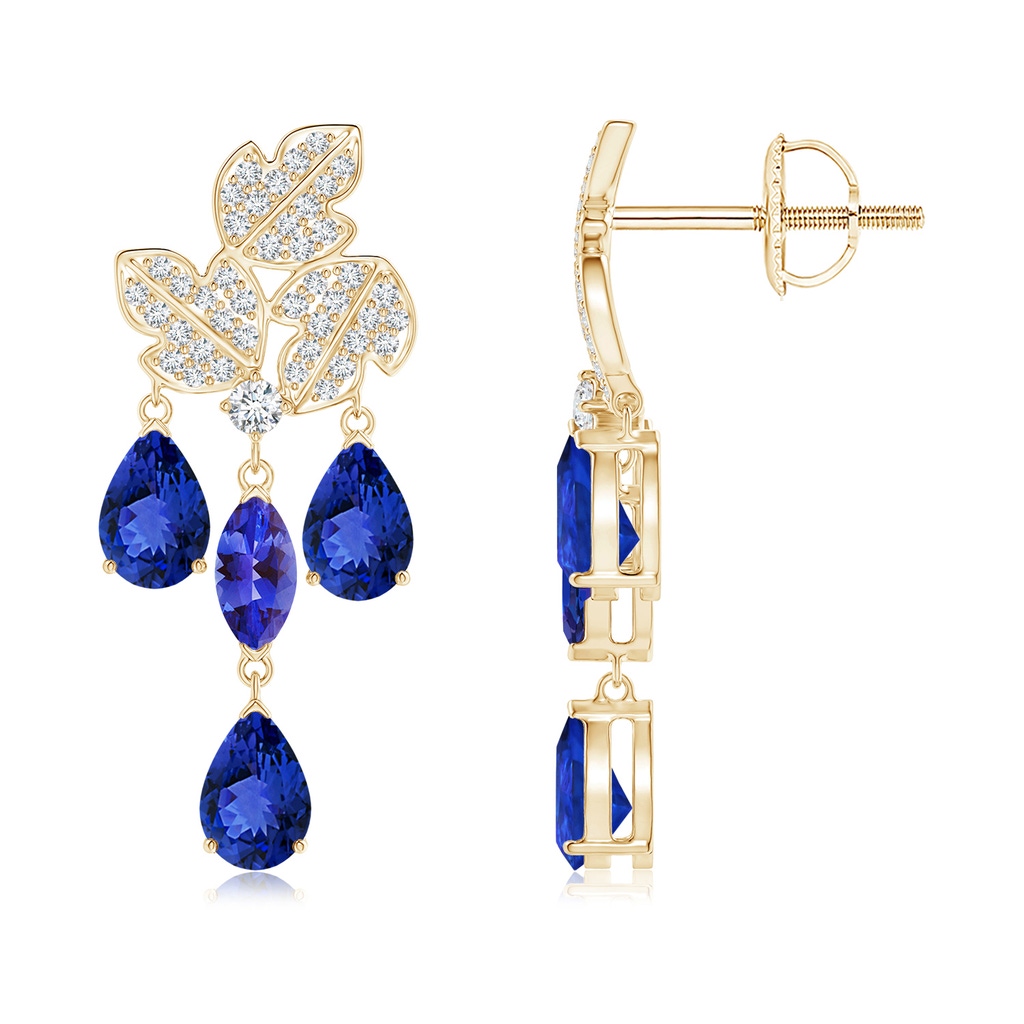 6x3mm AAA Pear and Marquise Tanzanite Grapevine Earrings in 10K Yellow Gold