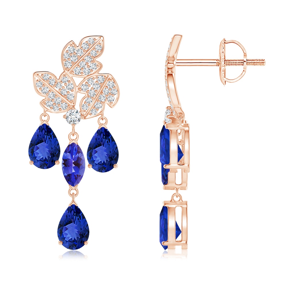 6x3mm AAA Pear and Marquise Tanzanite Grapevine Earrings in Rose Gold