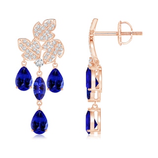 6x3mm AAAA Pear and Marquise Tanzanite Grapevine Earrings in 9K Rose Gold