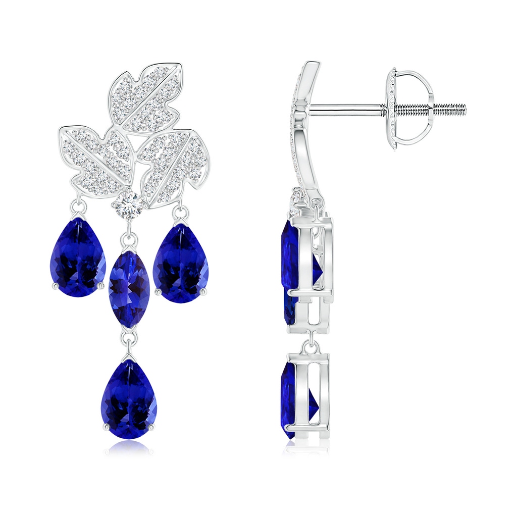 6x3mm AAAA Pear and Marquise Tanzanite Grapevine Earrings in White Gold