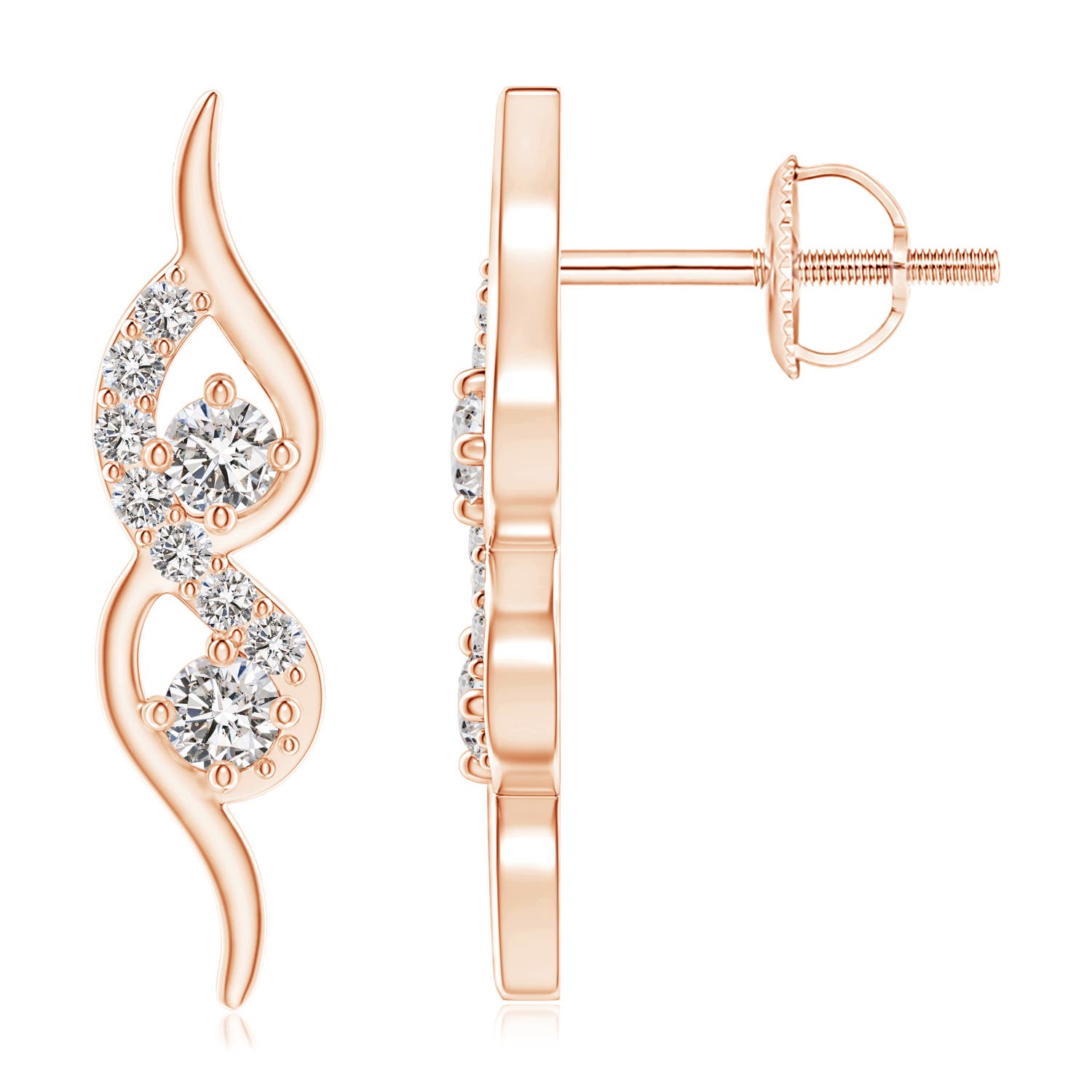 2.1mm IJI1I2 Flame-Shaped Diamond Stud Earrings in Rose Gold