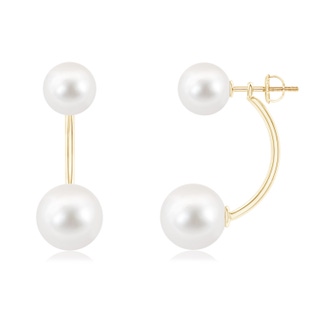 10mm AAA Freshwater Cultured Pearl Front Back Stud Earrings in Yellow Gold