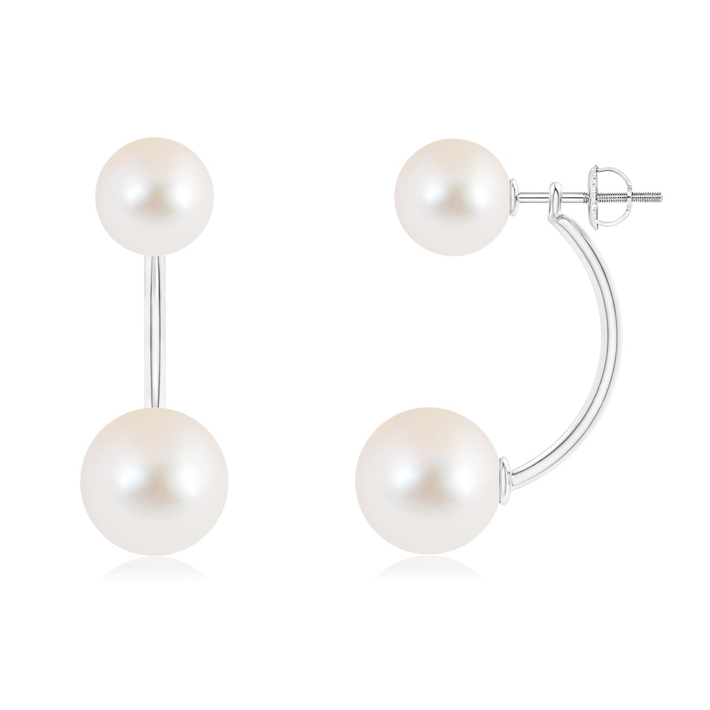 10mm AAAA Freshwater Cultured Pearl Front Back Stud Earrings in White Gold