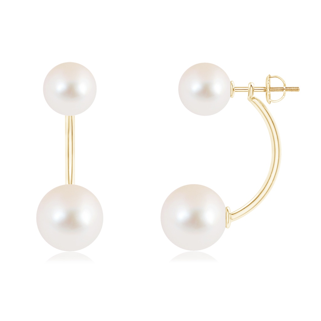 10mm AAAA Freshwater Cultured Pearl Front Back Stud Earrings in Yellow Gold