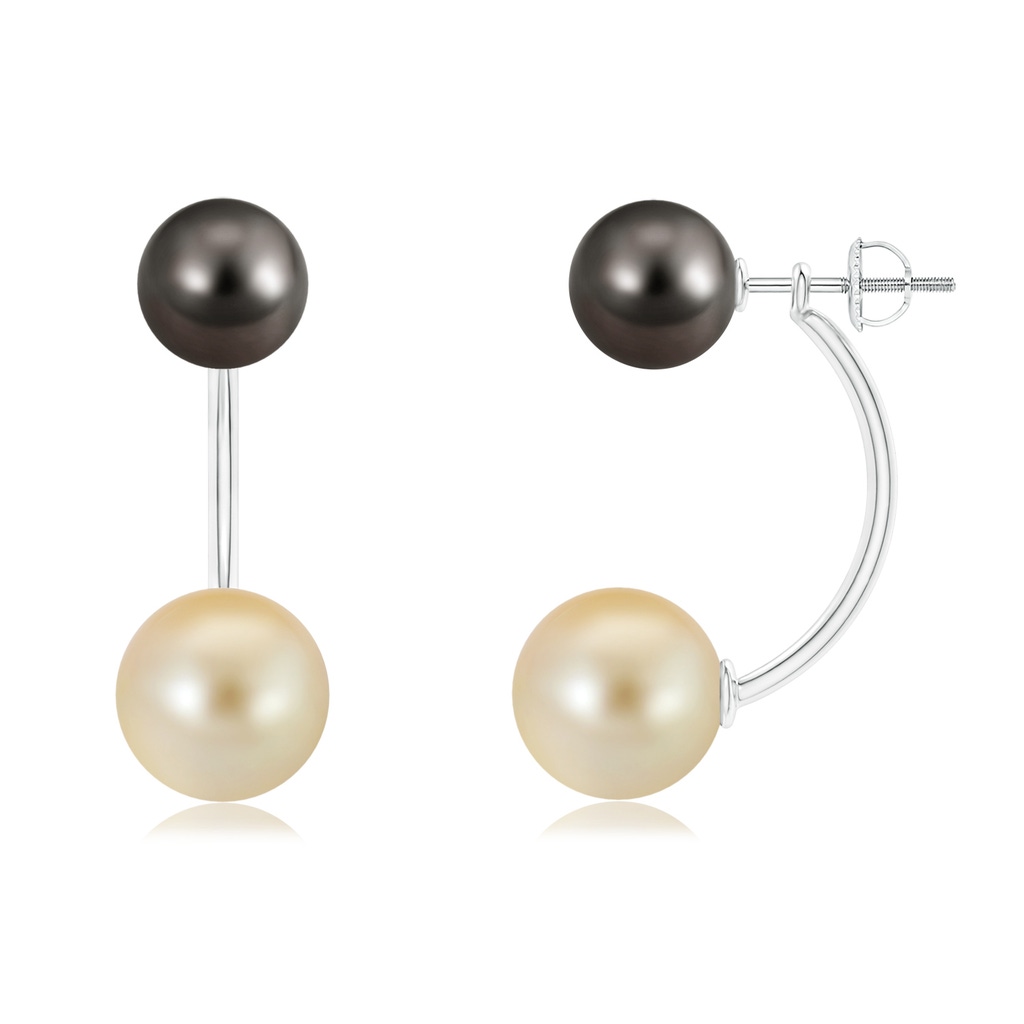 10mm AAA Golden South Sea & Tahitian Cultured Pearl Front Back Stud Earrings in White Gold