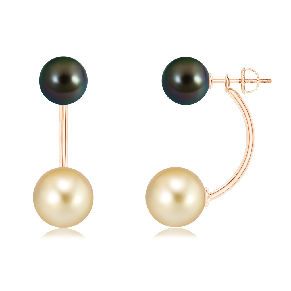 10mm AAAA Golden South Sea & Tahitian Cultured Pearl Front Back Stud Earrings in Rose Gold