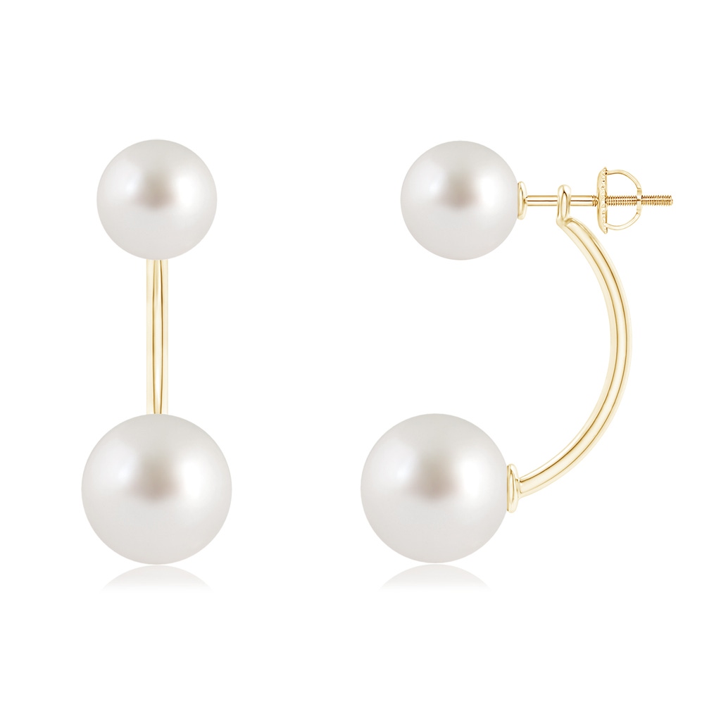 10mm AAA South Sea Pearl Front Back Stud Earrings in Yellow Gold