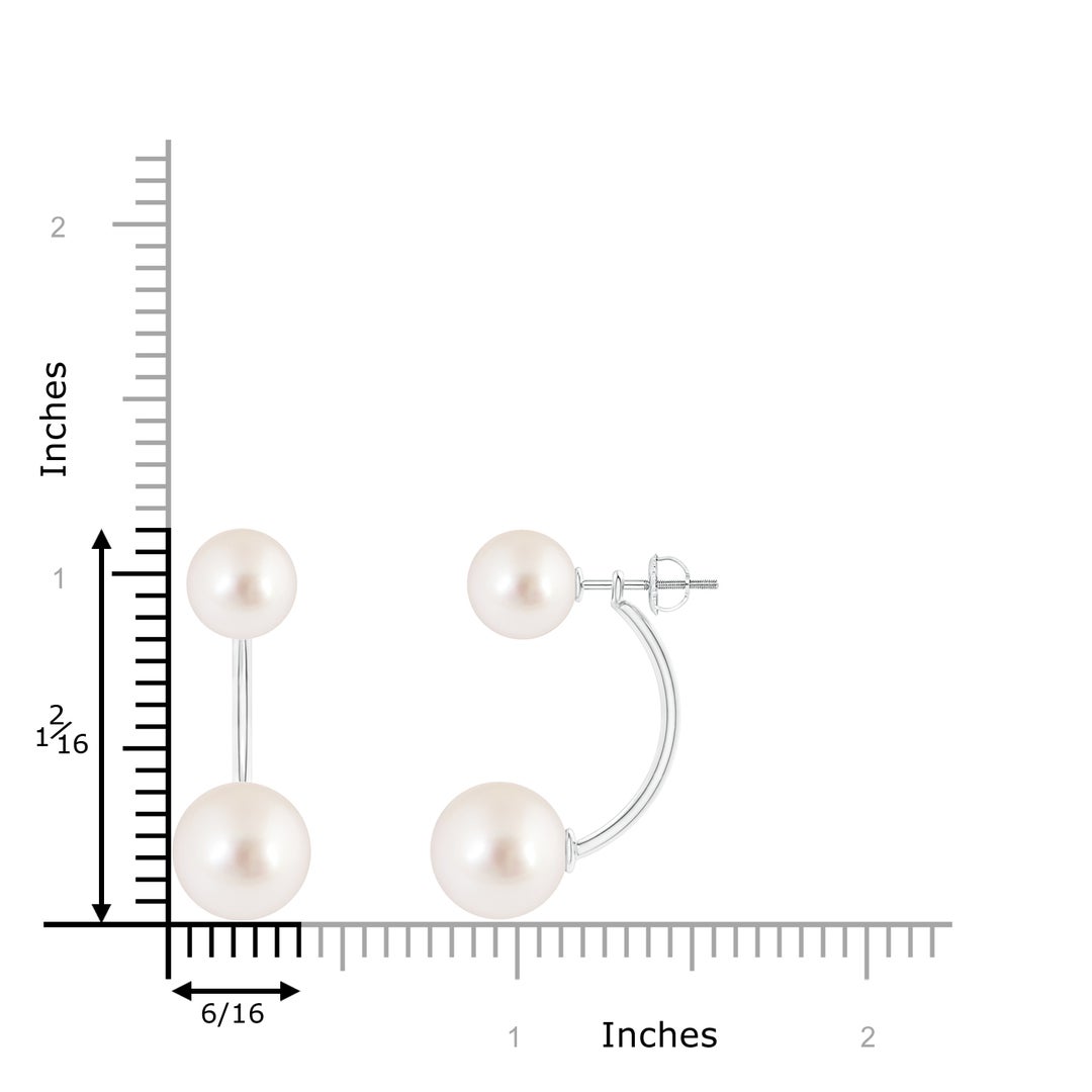 10mm AAAA South Sea Pearl Front Back Stud Earrings in White Gold - ruler