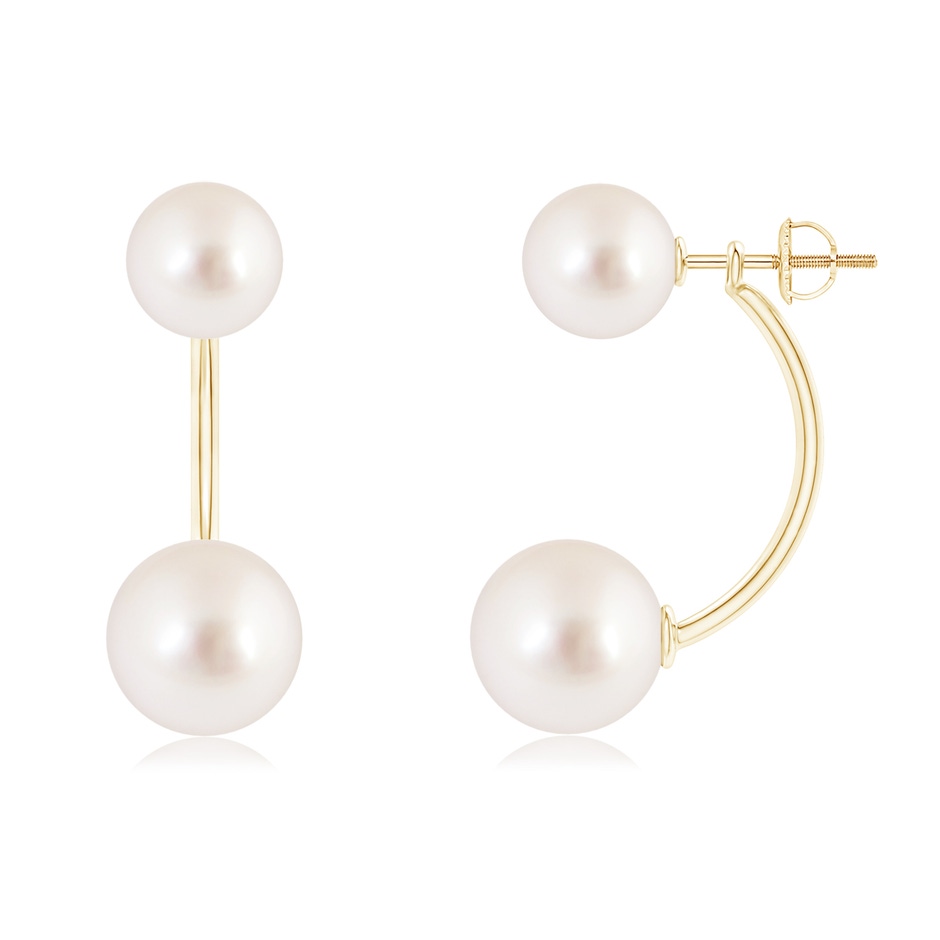 10mm AAAA South Sea Pearl Front Back Stud Earrings in Yellow Gold 