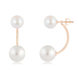10mm AA White South Sea & Japanese Akoya Pearl Front Back Earrings in Rose Gold