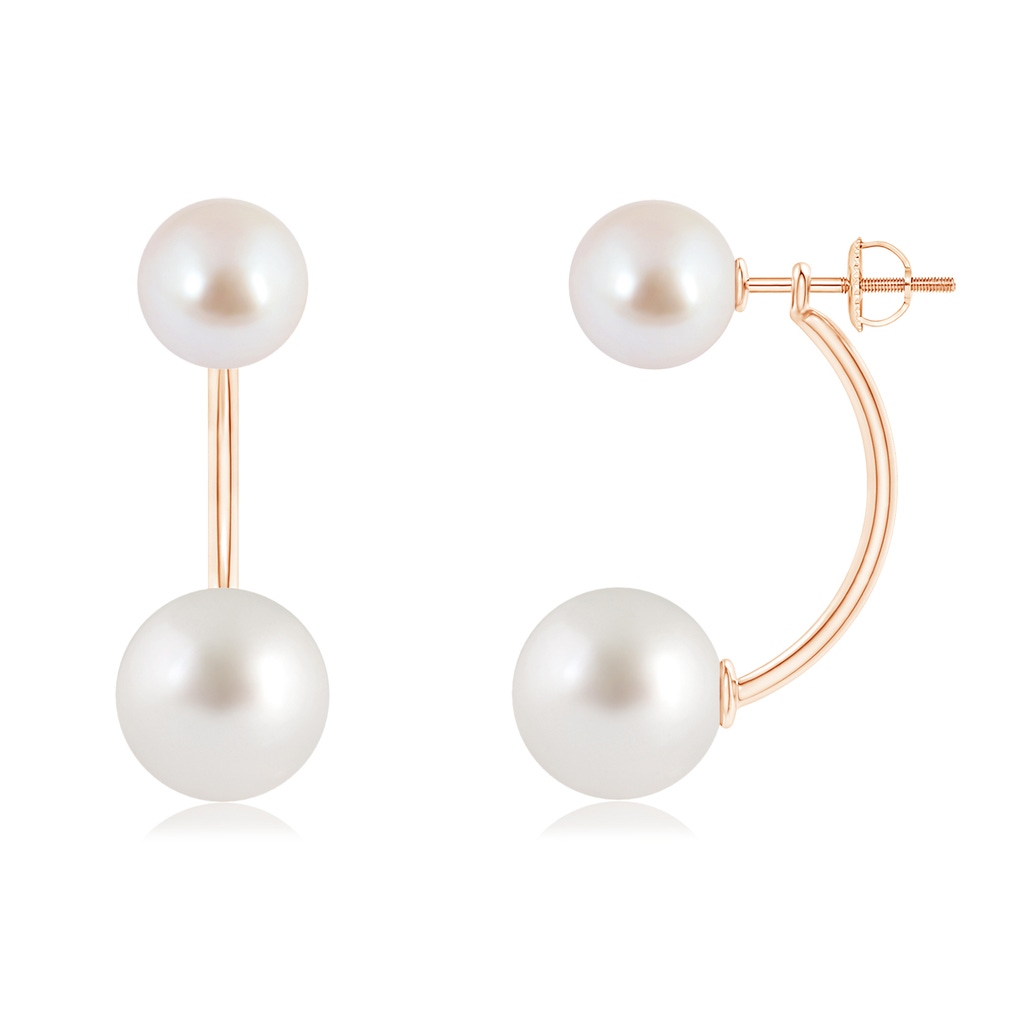 10mm AAA White South Sea & Japanese Akoya Pearl Front Back Earrings in Rose Gold