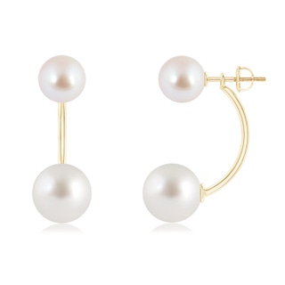 10mm AAA White South Sea & Japanese Akoya Pearl Front Back Earrings in Yellow Gold