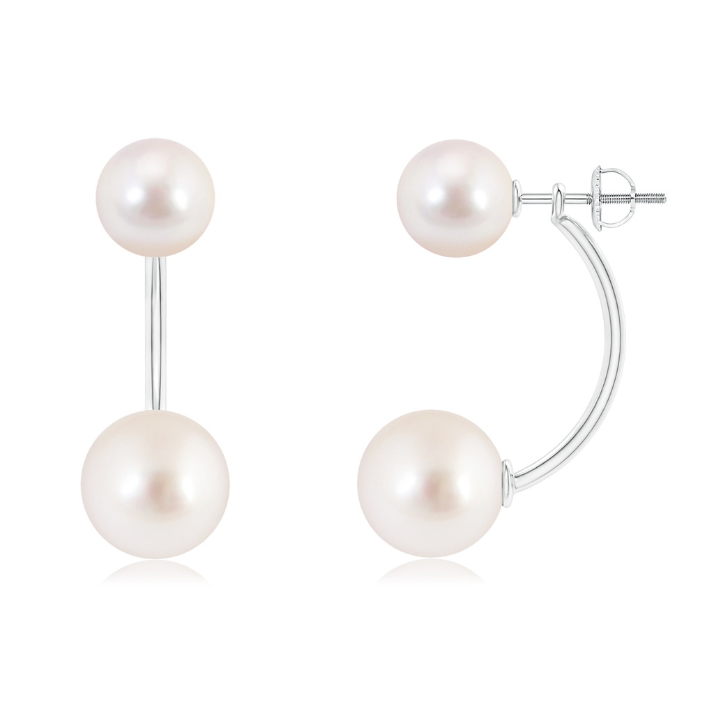 10mm AAAA White South Sea & Japanese Akoya Pearl Front Back Earrings in White Gold