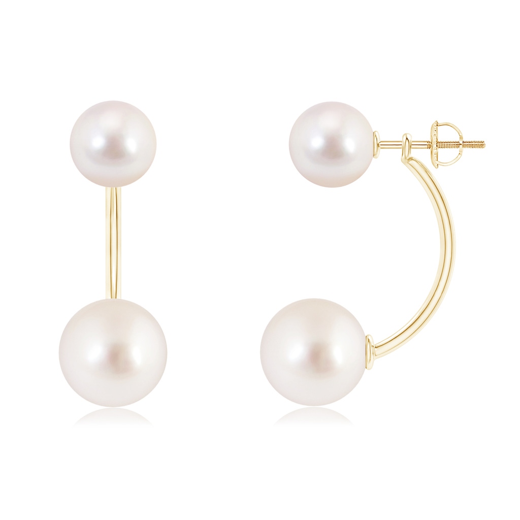 10mm AAAA White South Sea & Japanese Akoya Pearl Front Back Earrings in Yellow Gold