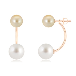 10mm AAA White South Sea & Golden South Sea Cultured Pearl Front Back Earrings in Rose Gold