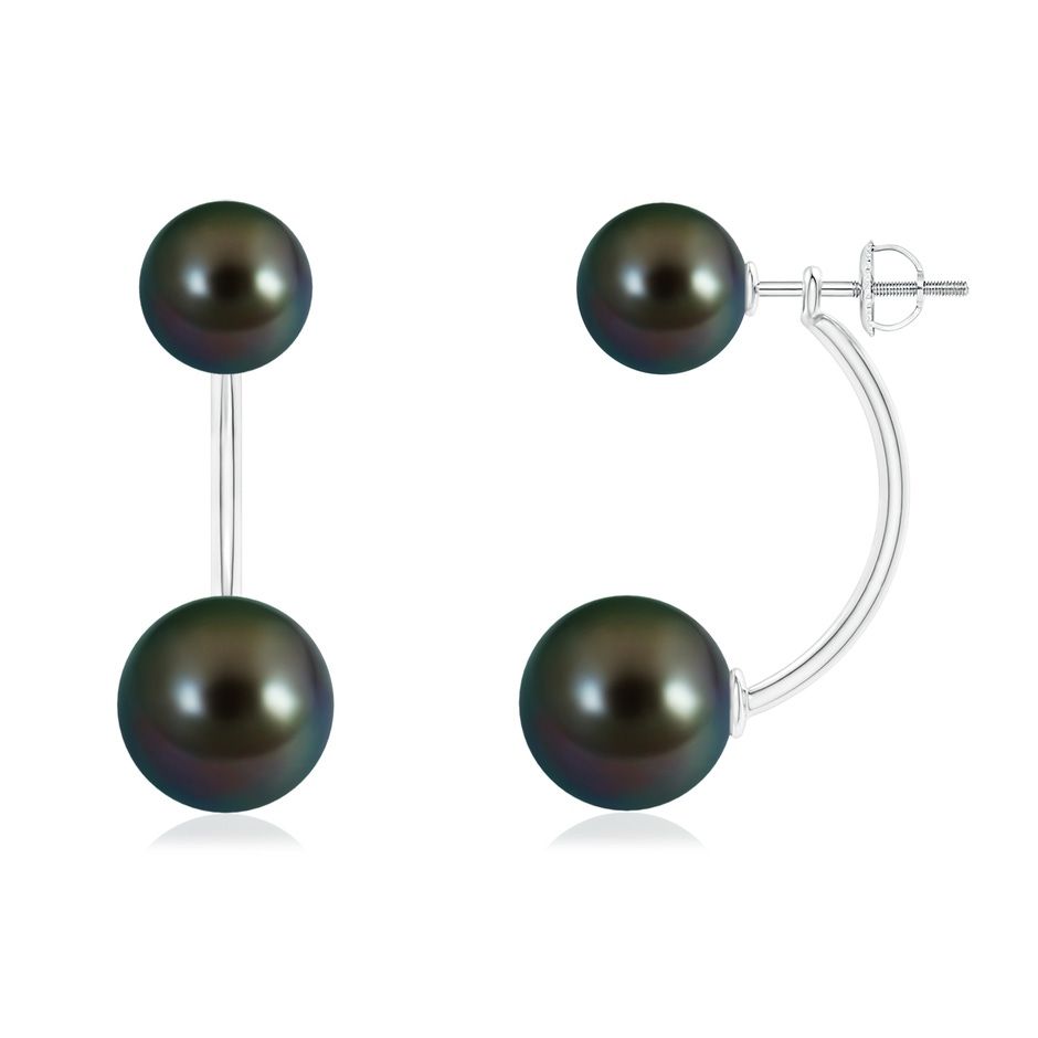 10mm AAAA Tahitian Pearl Front Back Stud Earrings in White Gold 