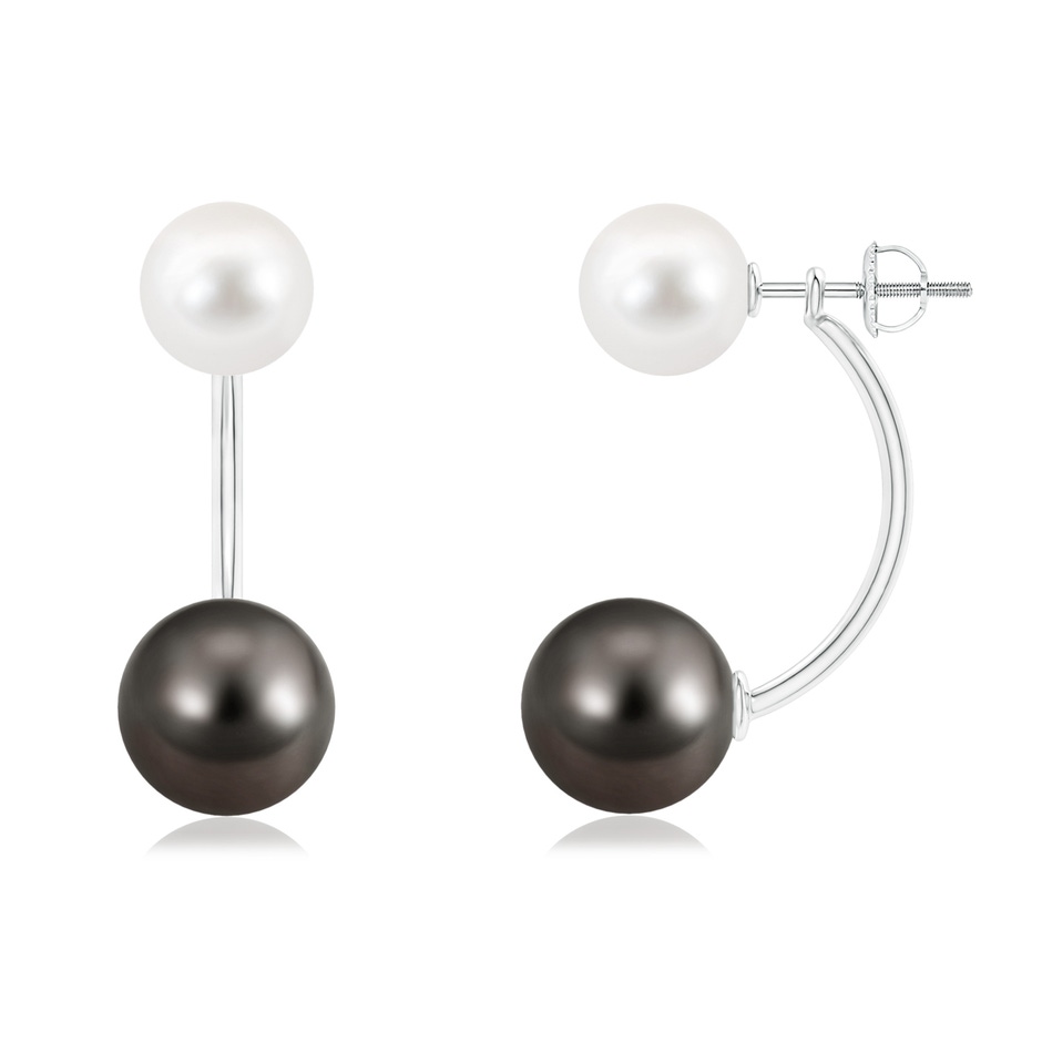 10mm AAA Tahitian & Freshwater Pearl Front Back Stud Earrings in White Gold 