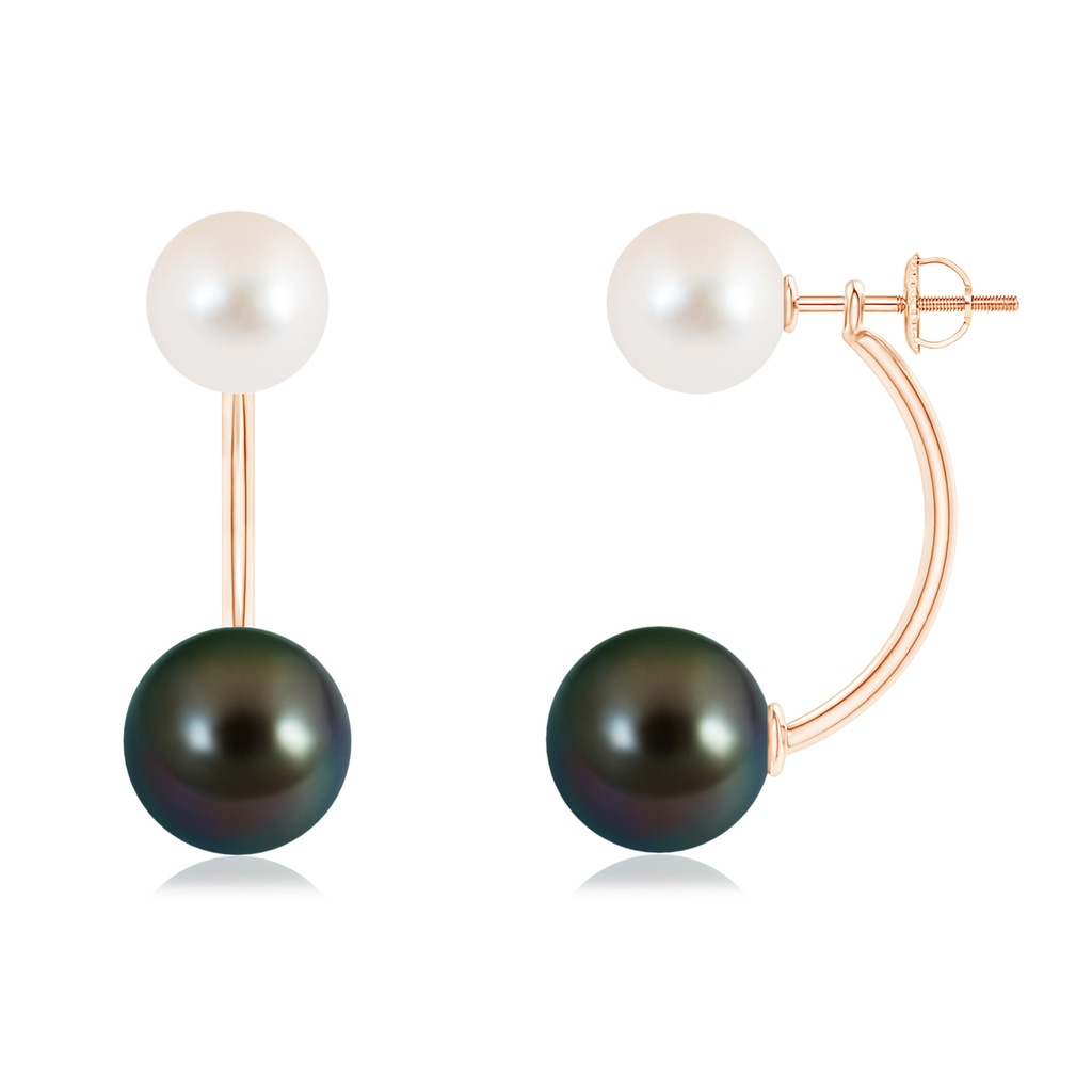 10mm AAAA Tahitian & Freshwater Pearl Front Back Stud Earrings in Rose Gold