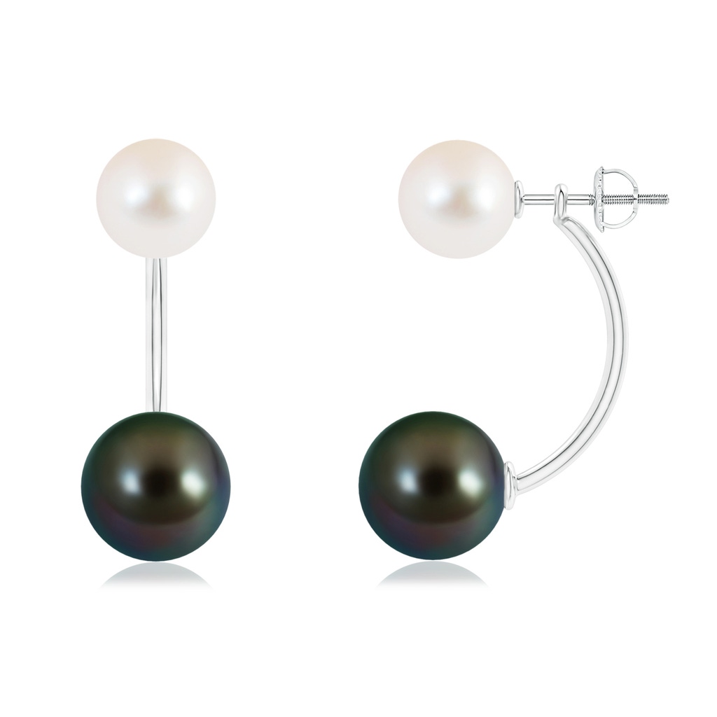 10mm AAAA Tahitian & Freshwater Pearl Front Back Stud Earrings in White Gold