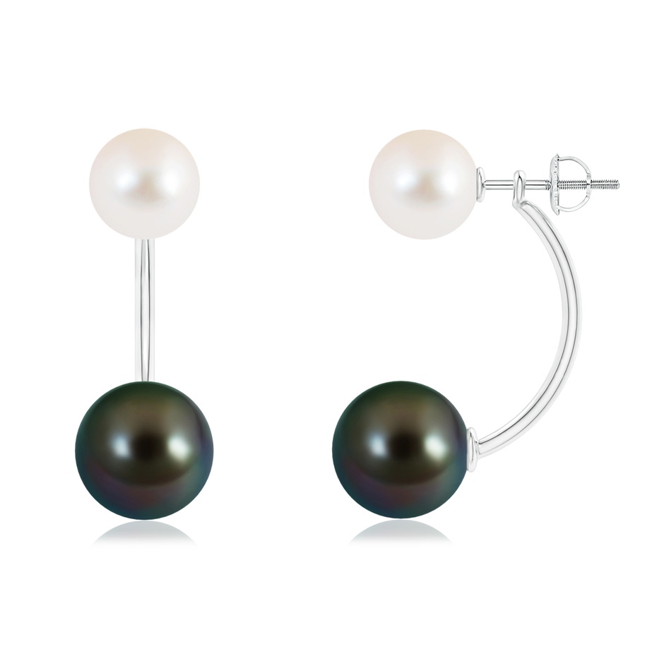 10mm AAAA Tahitian & Freshwater Pearl Front Back Stud Earrings in White Gold 