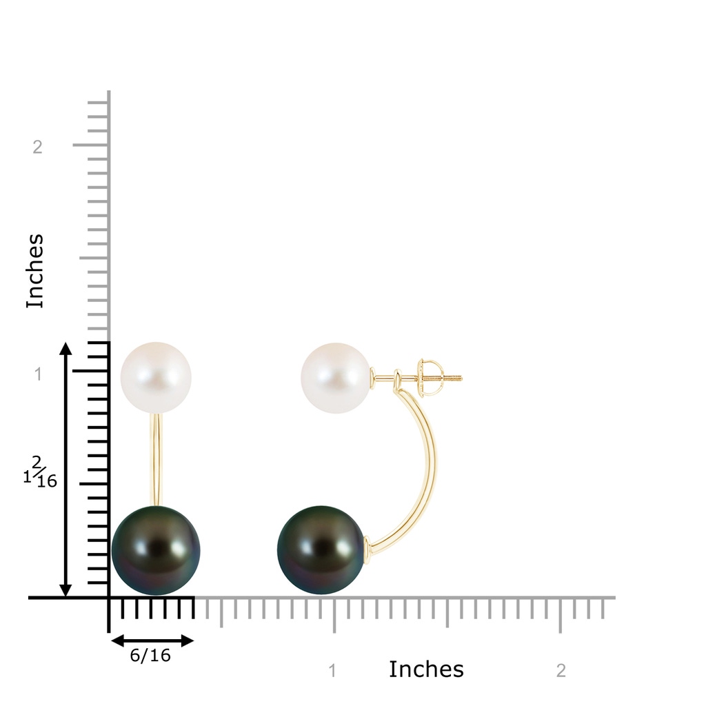 10mm AAAA Tahitian & Freshwater Pearl Front Back Stud Earrings in Yellow Gold Product Image