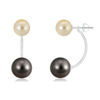 10mm AAA Tahitian & Golden South Sea Cultured Pearl Front Back Studs in White Gold