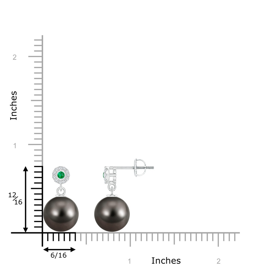 10mm AAA Tahitian Cultured Pearl and Emerald Halo Drop Earrings in White Gold Product Image