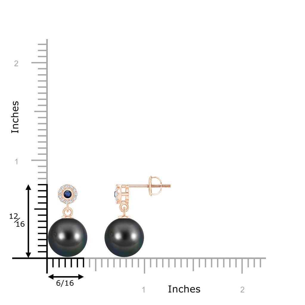 10mm AA Tahitian Pearl and Sapphire Halo Drop Earrings in Rose Gold Product Image