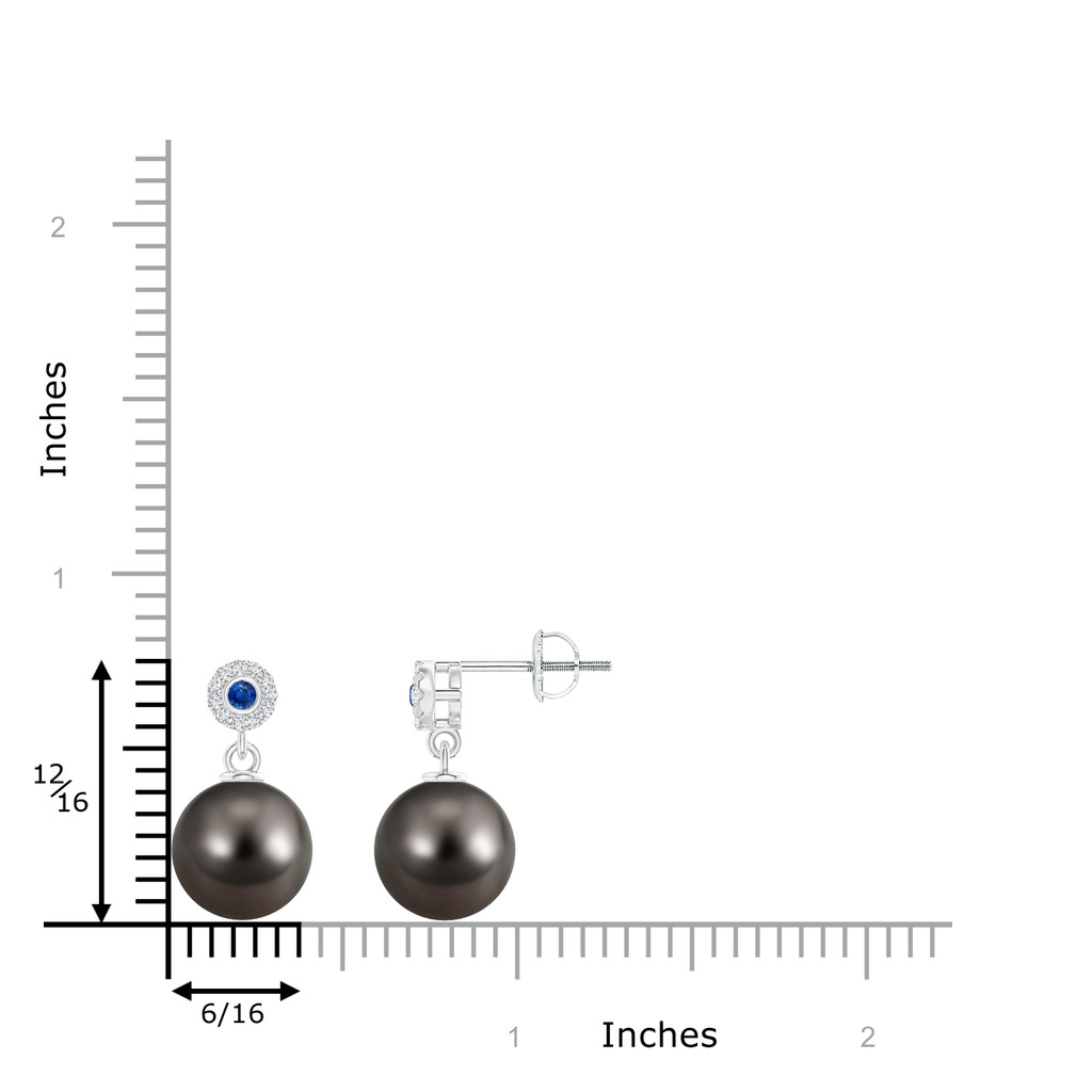 10mm AAA Tahitian Pearl and Sapphire Halo Drop Earrings in White Gold Product Image