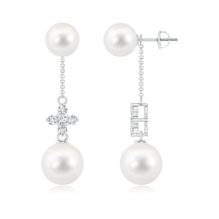 10mm AAA Freshwater Cultured Pearl Double Drop Earrings with Diamonds in White Gold