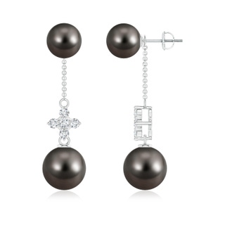 10mm AAA Tahitian Cultured Pearl Double Drop Earrings with Diamonds in White Gold