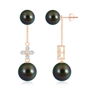 10mm AAAA Tahitian Cultured Pearl Double Drop Earrings with Diamonds in Rose Gold