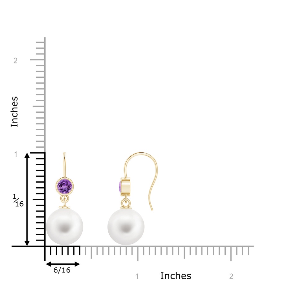 10mm AA Freshwater Pearl Earrings with Bezel Amethyst in Yellow Gold product image