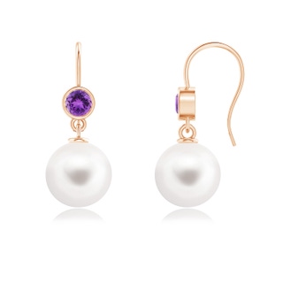 10mm AAA Freshwater Pearl Earrings with Bezel Amethyst in Rose Gold