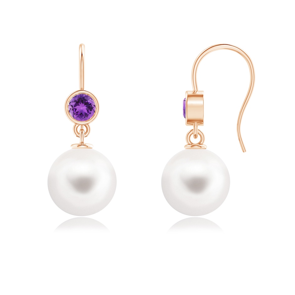 10mm AAA Freshwater Pearl Earrings with Bezel Amethyst in Rose Gold 