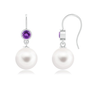 10mm AAA Freshwater Pearl Earrings with Bezel Amethyst in White Gold