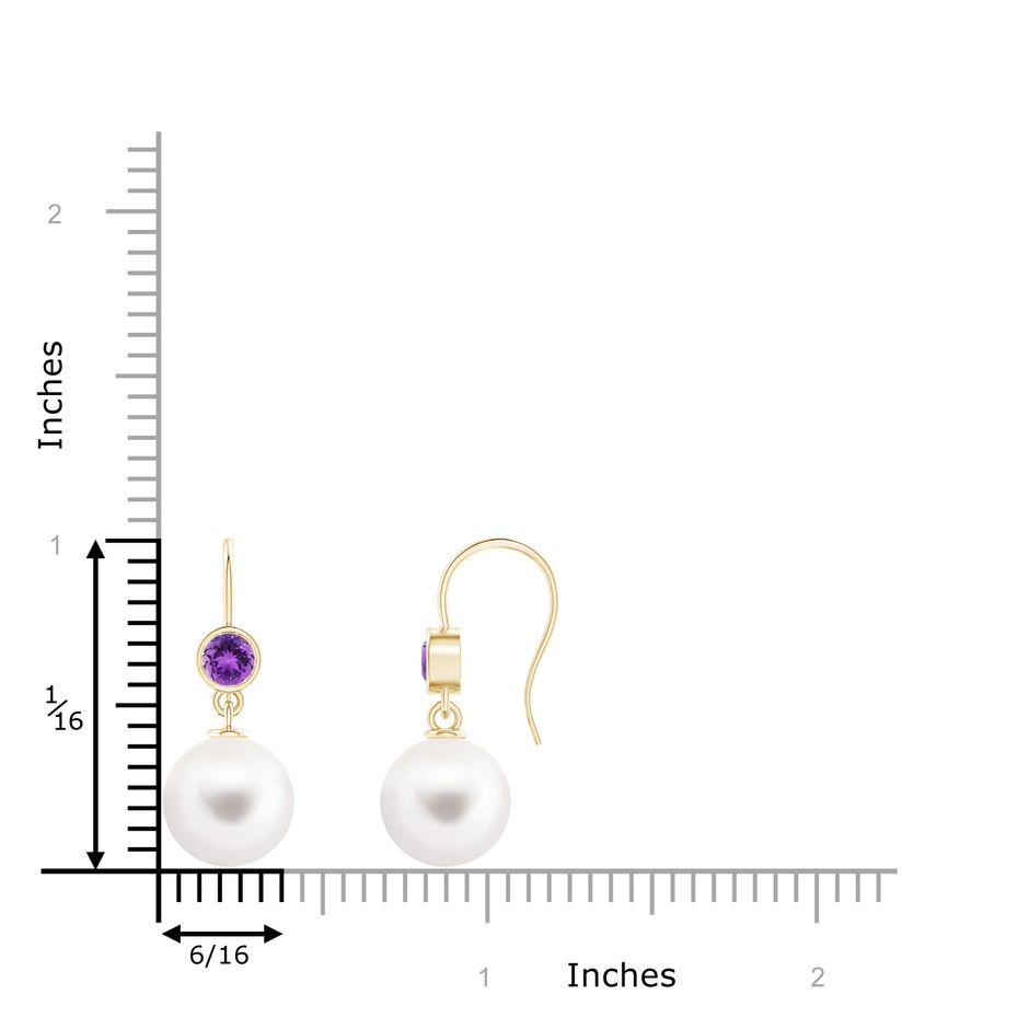 10mm AAA Freshwater Pearl Earrings with Bezel Amethyst in Yellow Gold product image