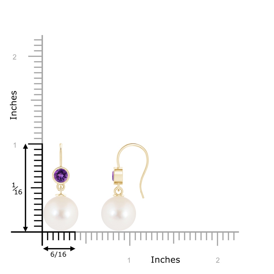 10mm AAAA Freshwater Pearl Earrings with Bezel Amethyst in Yellow Gold product image