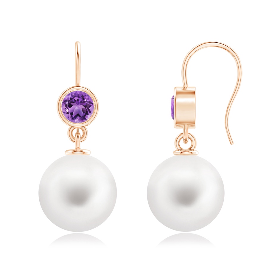12mm AA Freshwater Pearl Earrings with Bezel Amethyst in Rose Gold 