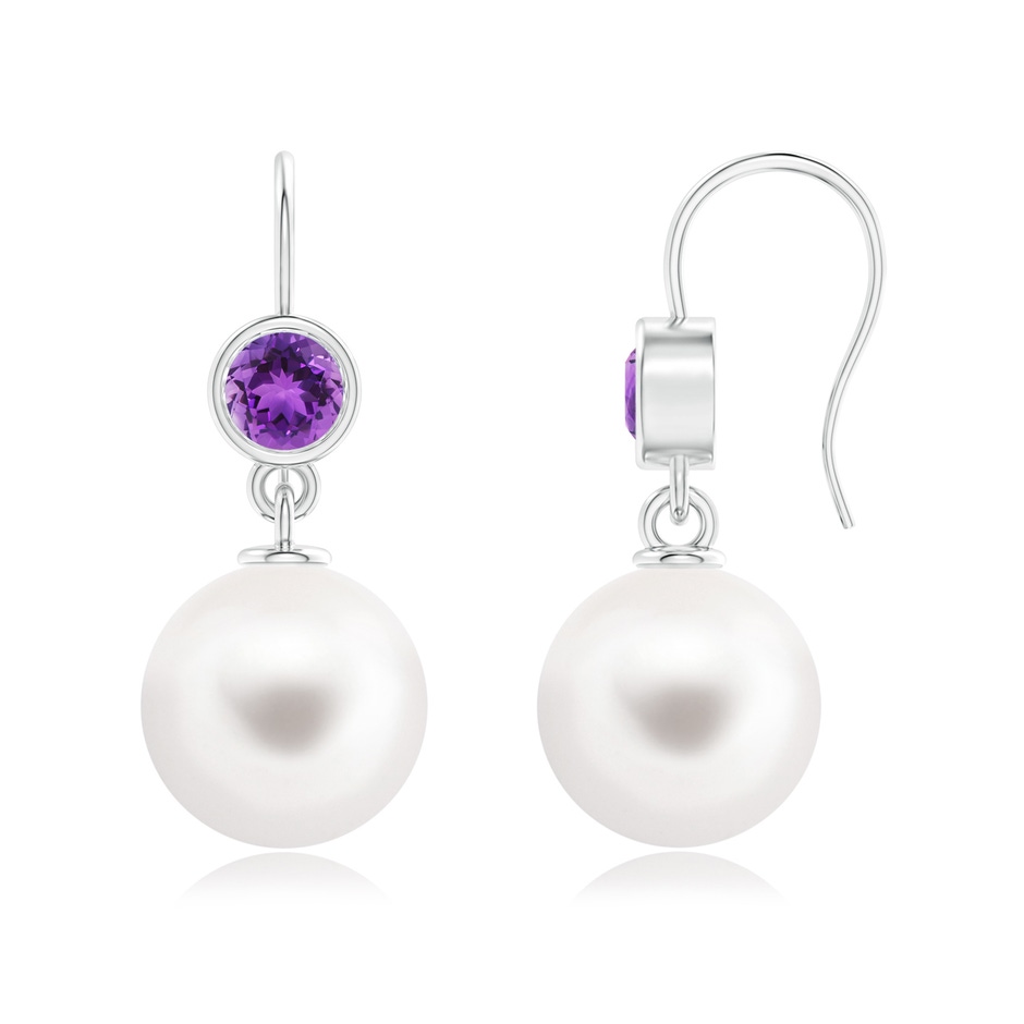 12mm AAA Freshwater Pearl Earrings with Bezel Amethyst in White Gold 