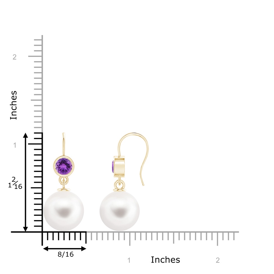 12mm AAA Freshwater Pearl Earrings with Bezel Amethyst in Yellow Gold product image